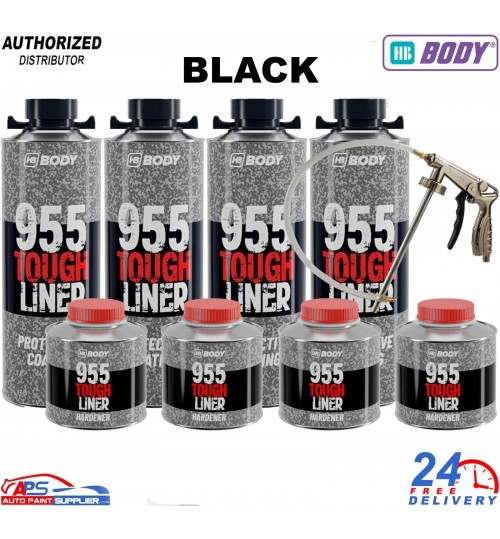HB BODY 955 Black Liner Set – 4 Bottles + Hardener & Spray Gun